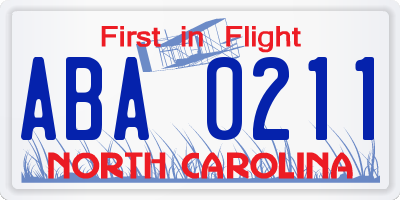NC license plate ABA0211