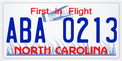 NC license plate ABA0213