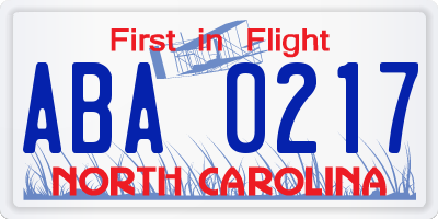 NC license plate ABA0217