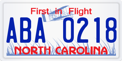 NC license plate ABA0218