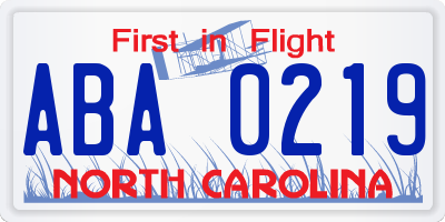 NC license plate ABA0219