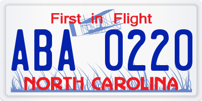 NC license plate ABA0220
