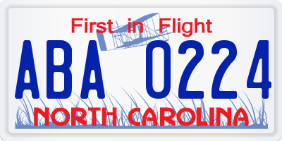 NC license plate ABA0224