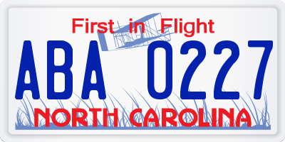 NC license plate ABA0227