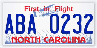 NC license plate ABA0232