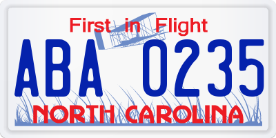 NC license plate ABA0235