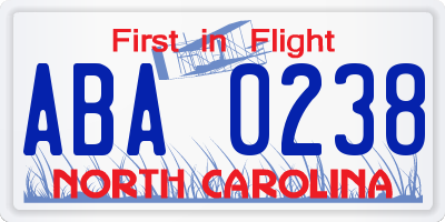 NC license plate ABA0238