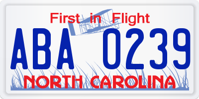 NC license plate ABA0239