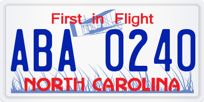 NC license plate ABA0240