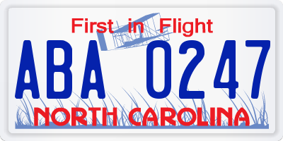 NC license plate ABA0247