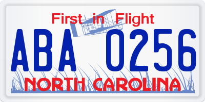 NC license plate ABA0256