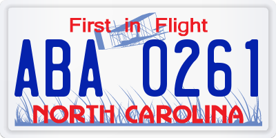 NC license plate ABA0261