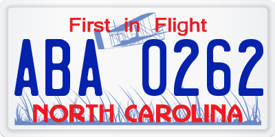 NC license plate ABA0262