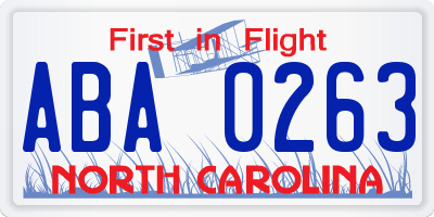 NC license plate ABA0263
