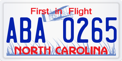 NC license plate ABA0265