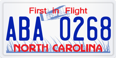 NC license plate ABA0268