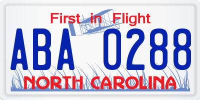 NC license plate ABA0288