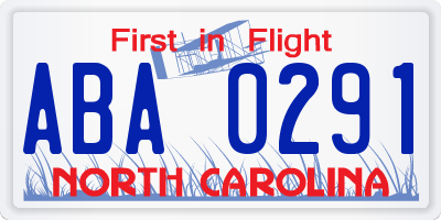 NC license plate ABA0291