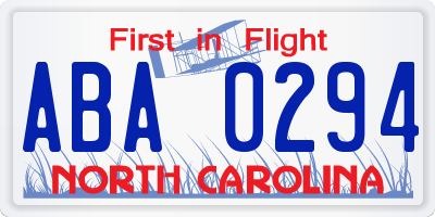 NC license plate ABA0294