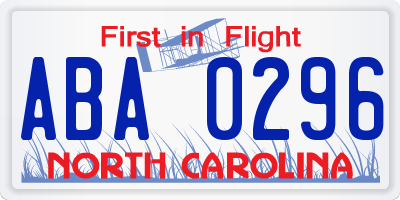 NC license plate ABA0296