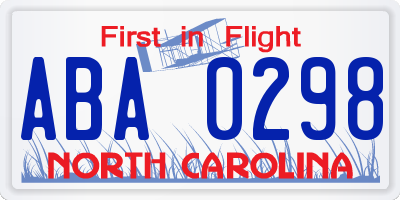 NC license plate ABA0298