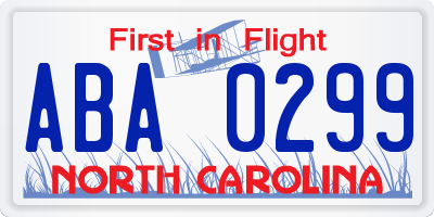 NC license plate ABA0299