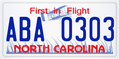NC license plate ABA0303