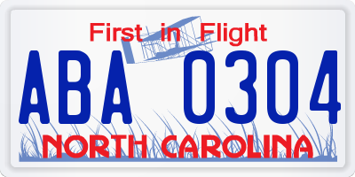 NC license plate ABA0304