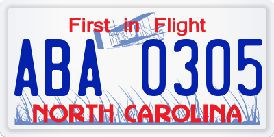 NC license plate ABA0305