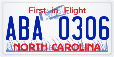 NC license plate ABA0306