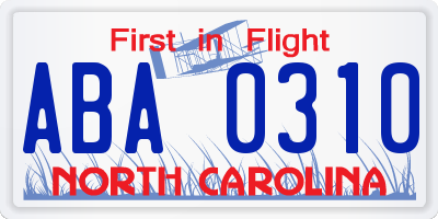 NC license plate ABA0310