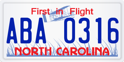 NC license plate ABA0316