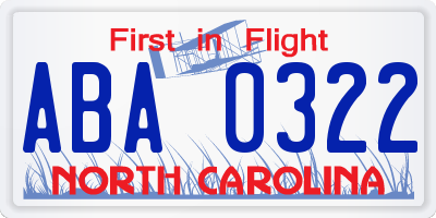 NC license plate ABA0322