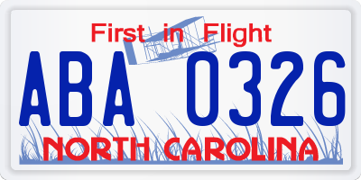NC license plate ABA0326