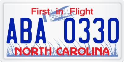 NC license plate ABA0330
