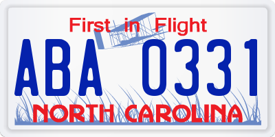 NC license plate ABA0331
