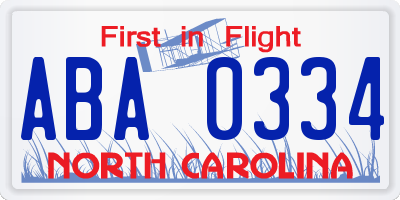 NC license plate ABA0334