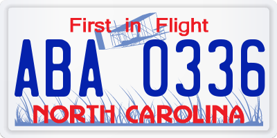 NC license plate ABA0336