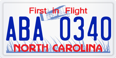 NC license plate ABA0340