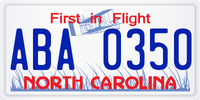 NC license plate ABA0350