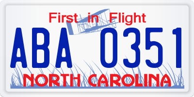 NC license plate ABA0351