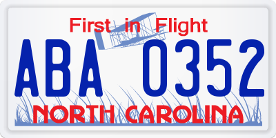 NC license plate ABA0352