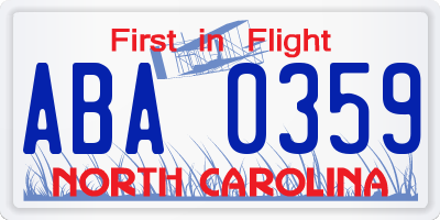 NC license plate ABA0359