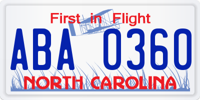 NC license plate ABA0360