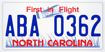 NC license plate ABA0362