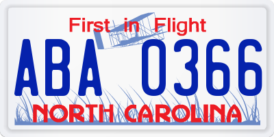 NC license plate ABA0366