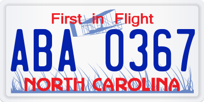 NC license plate ABA0367