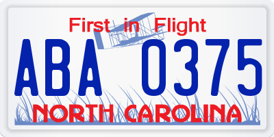 NC license plate ABA0375