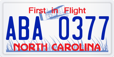 NC license plate ABA0377