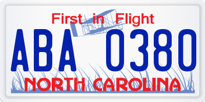 NC license plate ABA0380